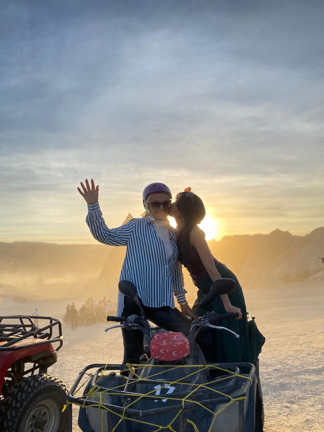 Travelers on an ATV safari at sunset in Cappadocia
